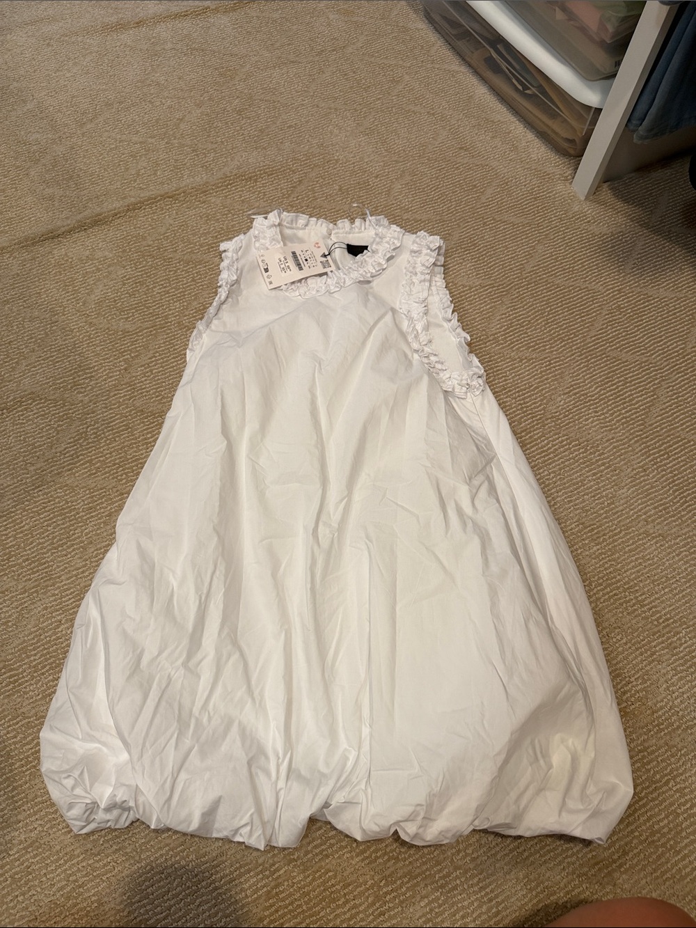 Zara White Ruffled Sleeveless Bubble Dress